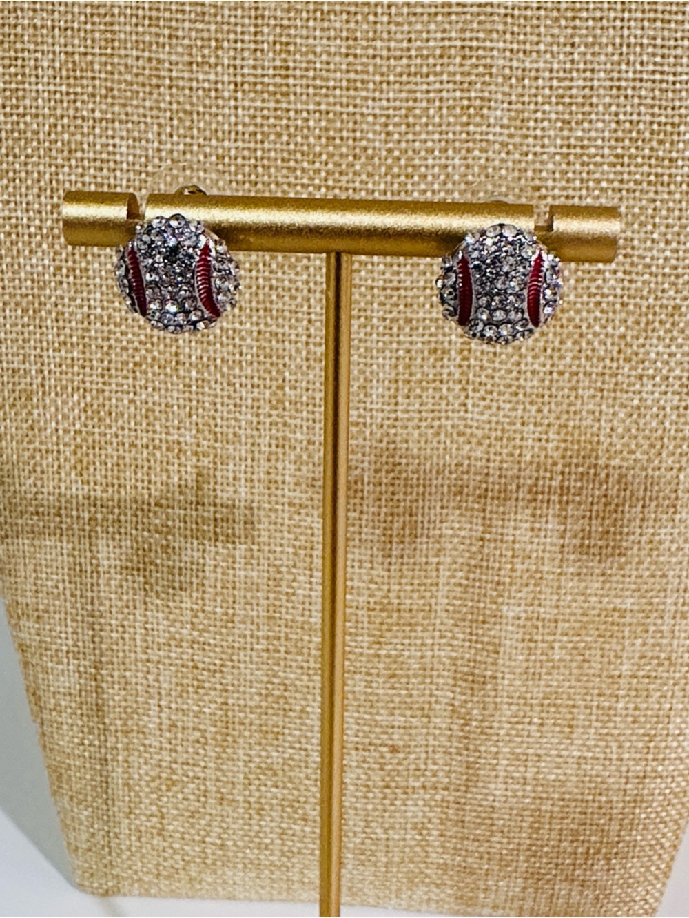 Fashion Jewelry Crystal Stud Earrings with Red Enamel Accents